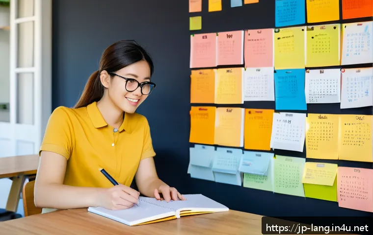 프랑스어와 독일어 자격증 동시 취득 전략 - A modern Japanese study room with a young adult woman sitting at a clean wooden desk, focused on lea...