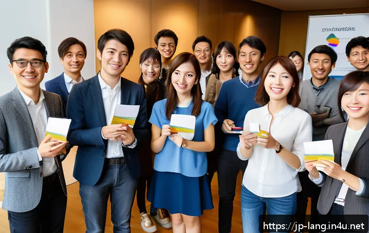 프랑스어 자격증 취득 후 네트워킹 방법 - A modern professional networking event focused on French language skills, showing diverse Japanese y...