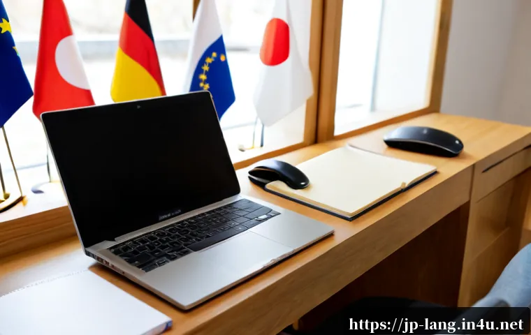 프랑스어와 독일어로 이메일 작성법 - Photorealistic home office scene for writing French and German emails, Japanese professional in thei...